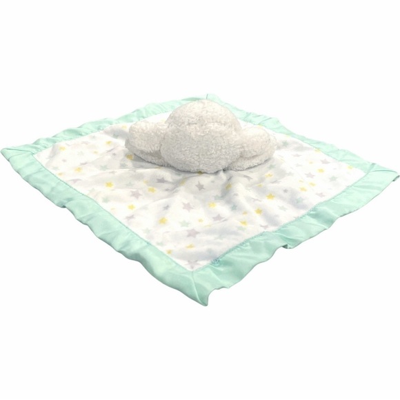 CARTERS Lamb Lovey Security Blanket Rattle Toy Satin Stars Mint Green Yellow 12” - Picture 8 of 15